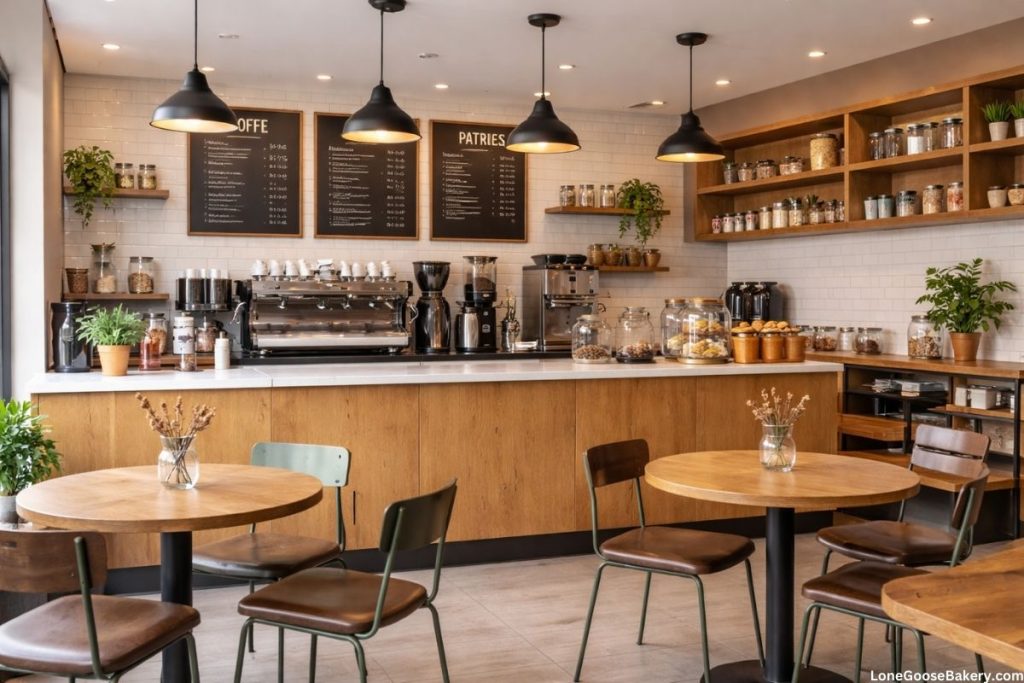 urban coffee shop selling vanilla lattes