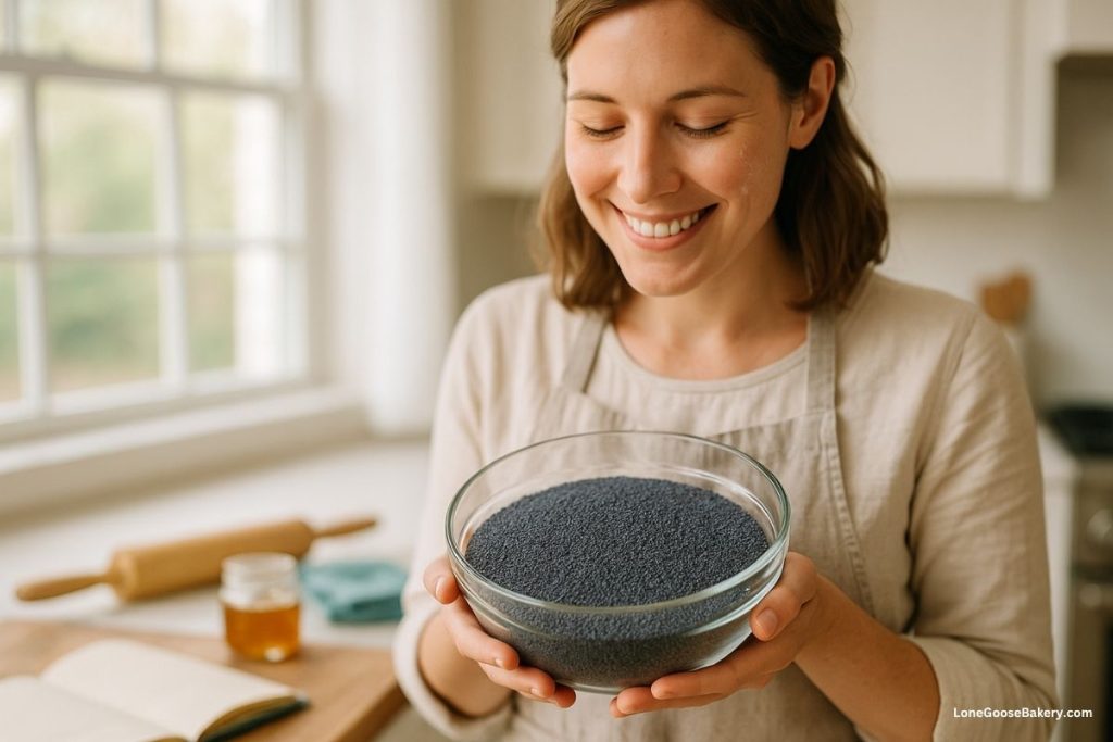 fresh poppy seeds in a bowl