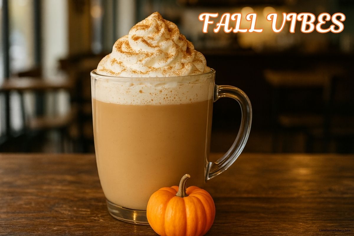 pumpkin spice latte with pumpkin and fall vibes