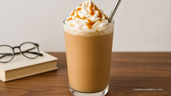caramel frappuccino on desk
