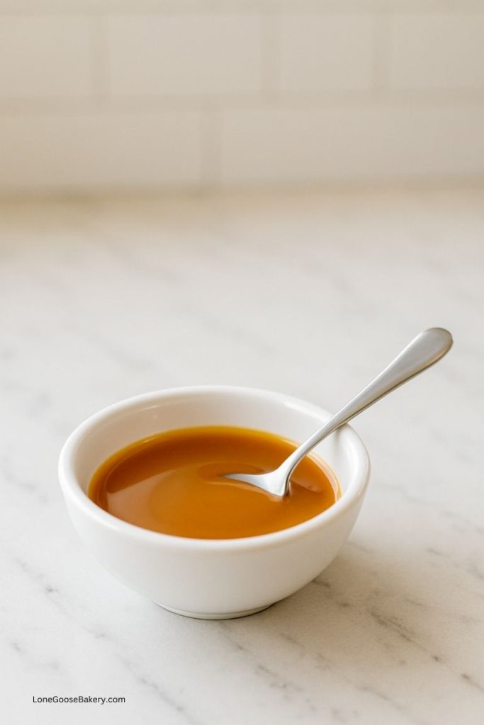 caramel sauce in dish in modern kitchen