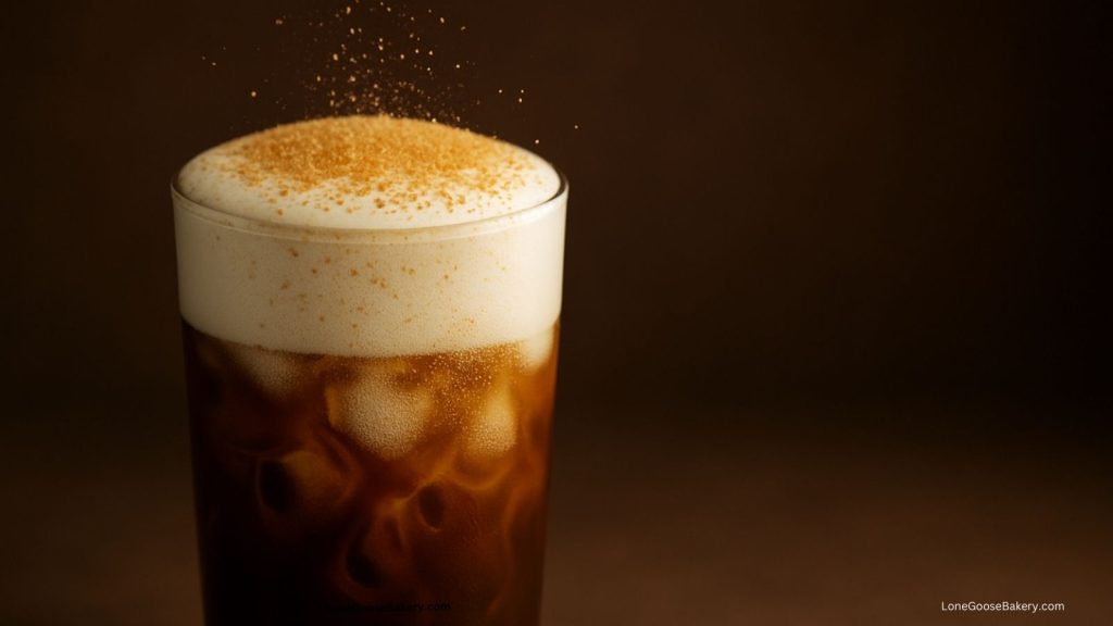 brown sugar cold foam topping on iced coffee