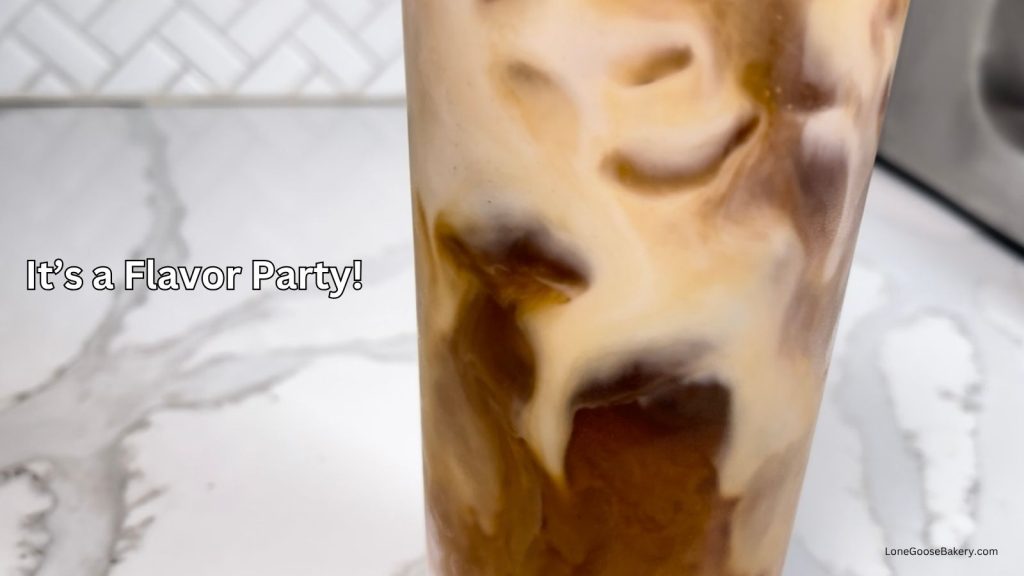 closeup of iced horchata shaken espresso in kitchen