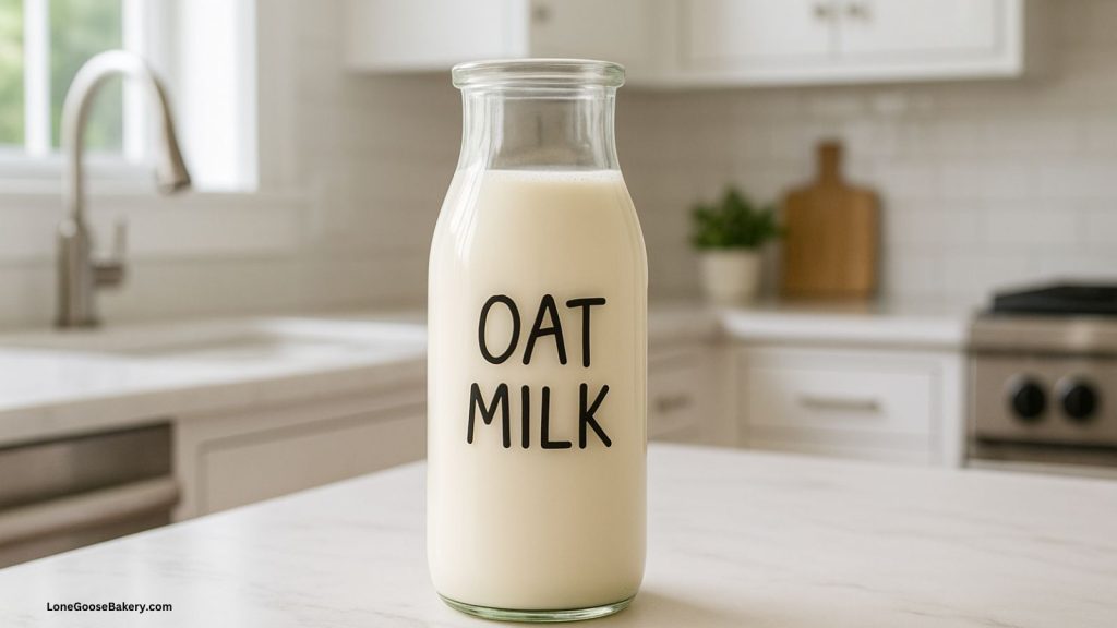 oat milk in glass bottle