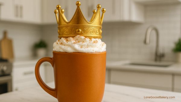 pumpkin spice latte with crown on it
