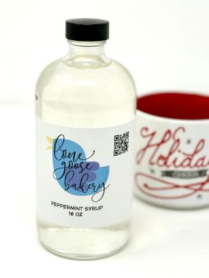 holiday peppermint syrup for coffee, mocha, latte, hot chocolate with mug