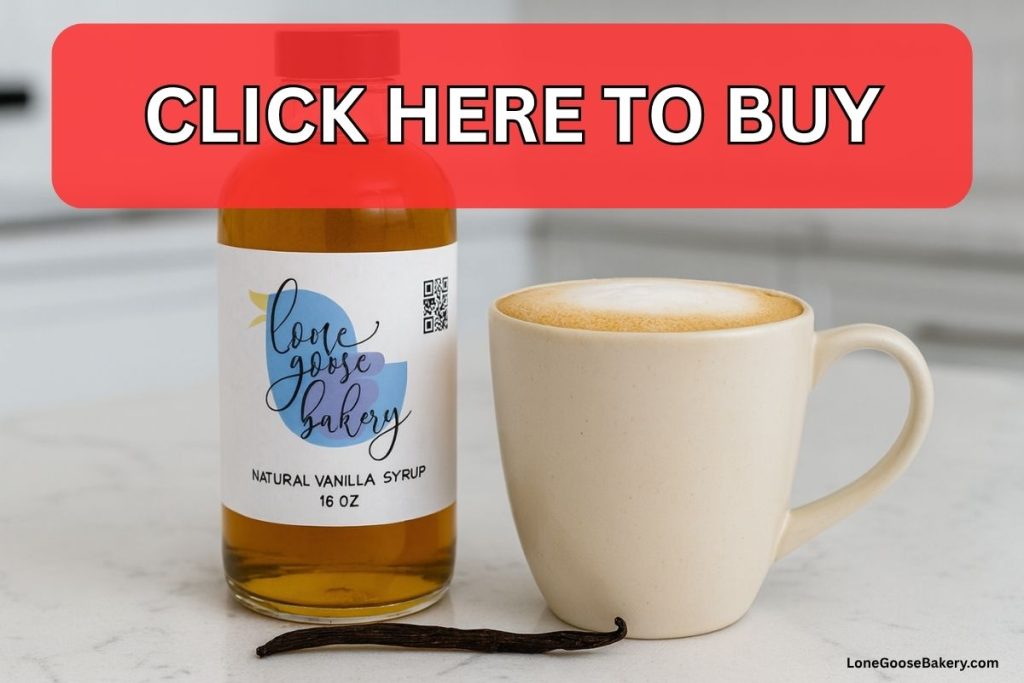 lone goose vanilla syrup with mug and vanilla bean