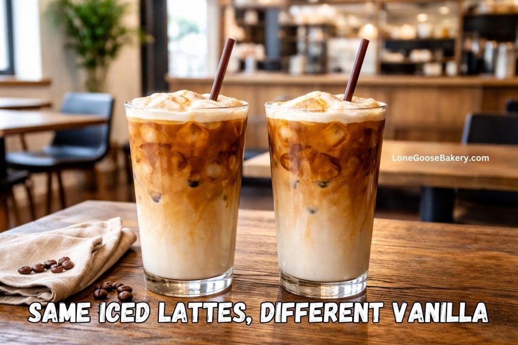 iced vanilla lattes with vanilla extract and vanilla syrup