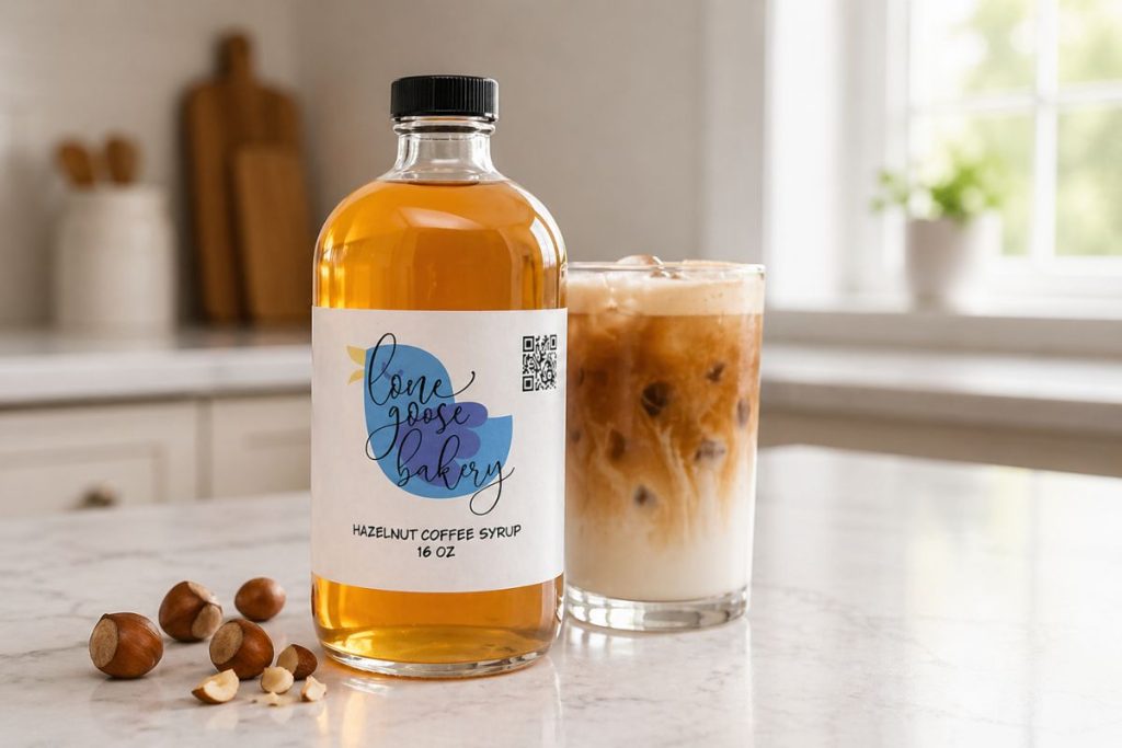 hazelnut coffee syrup with hazelnut latte