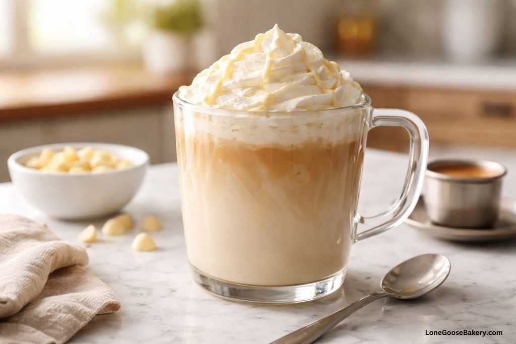 white chocolate mocha starbucks copycat in kitchen