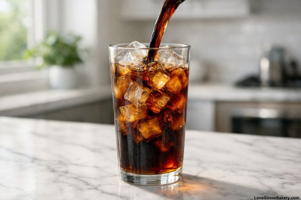 cold brew pouring into iced glass