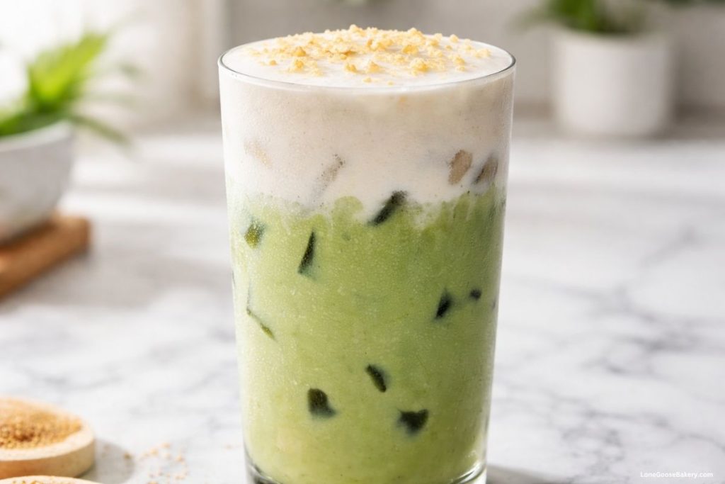 finished iced banana bread matcha starbucks copycat