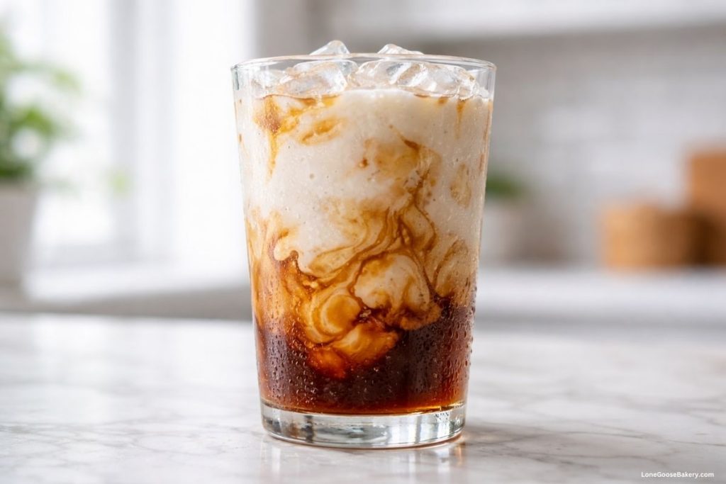 milk and syrup in glass
