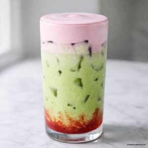 homemade iced double berry matcha