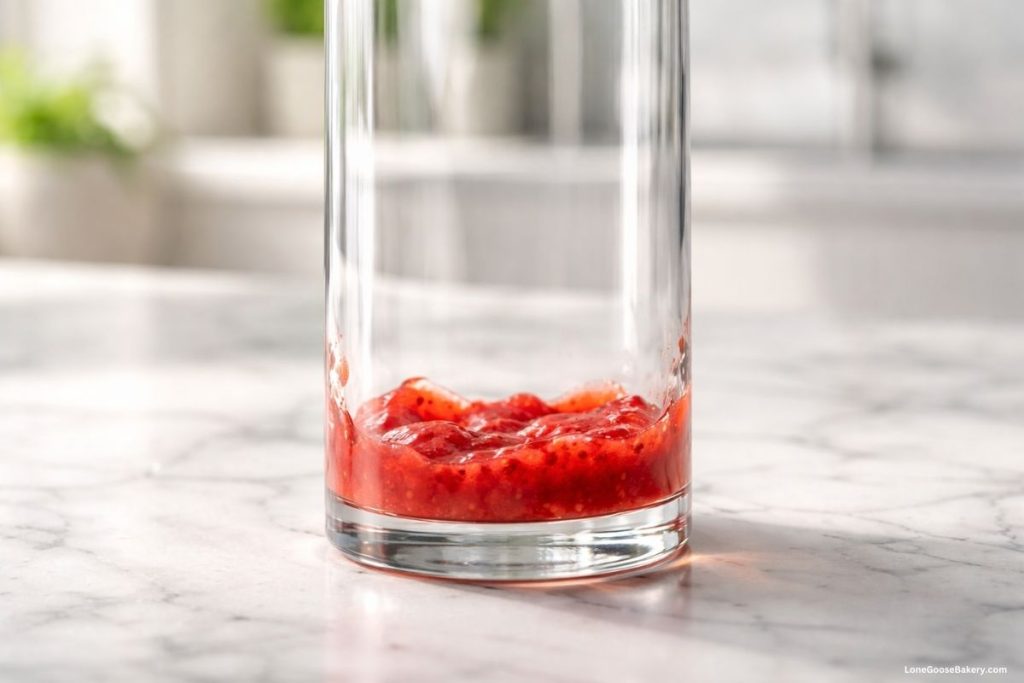 strawberry puree in glass