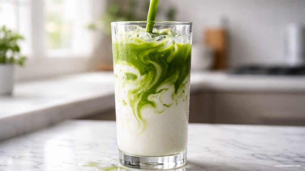 matcha with milk in glass
