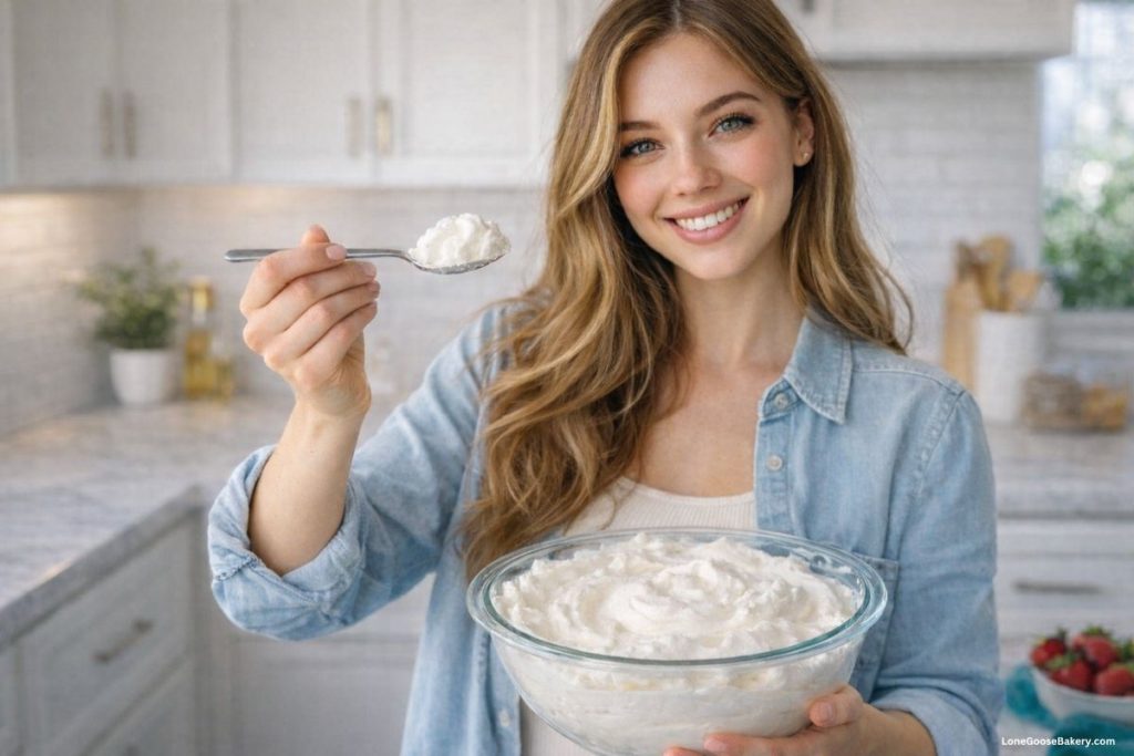woman happy with homemade whipped cream