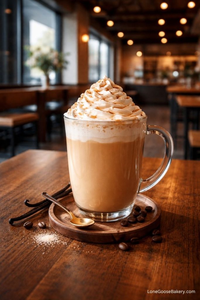 whipped cream in latte in coffee shop
