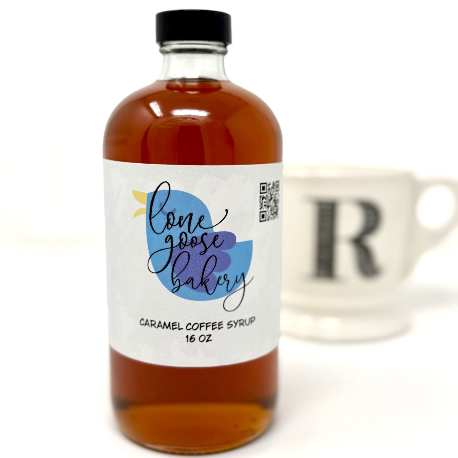 lone goose bakery caramel coffee syrup in kitchen