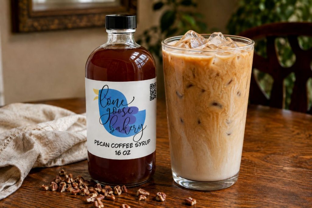 pecan coffee syrup with iced pecan latte