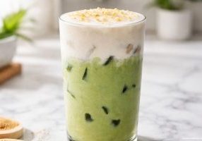 finished iced banana bread matcha starbucks copycat